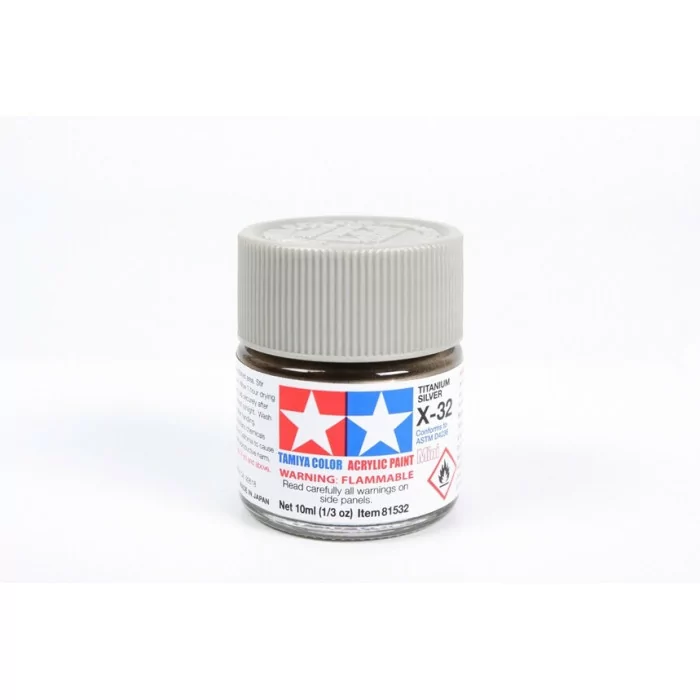 Tamiya X-32 Titanium Silver Gloss Acrylic Paint 10ml Mini