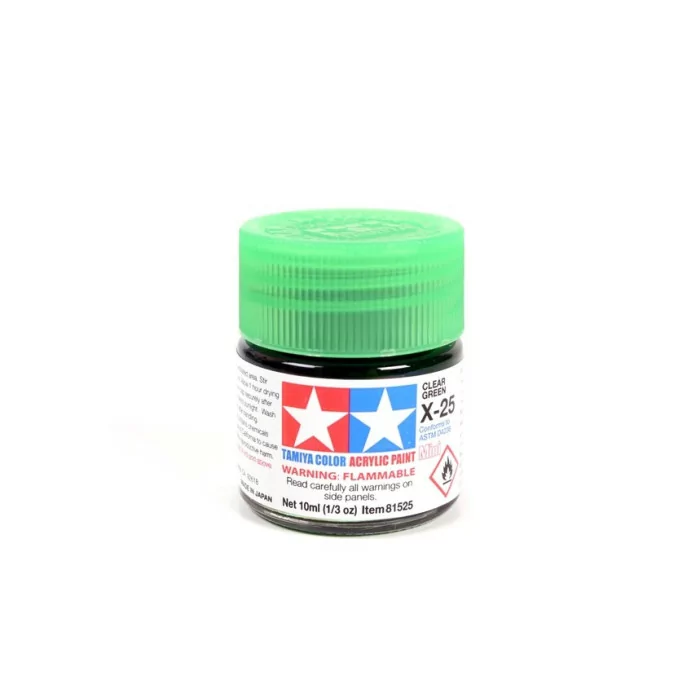 Tamiya X-25 Clear Green Gloss Acrylic Paint 10ml Mini
