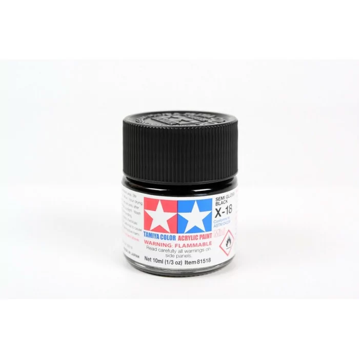 Tamiya X-18 Semi Gloss Black Gloss Acrylic Paint 10ml Mini
