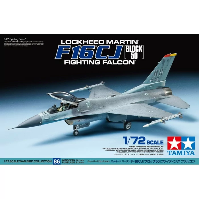 Tamiya 1/72 Lockheed Martin F-16 CJ Fighting Falcon Airplane Model Kit