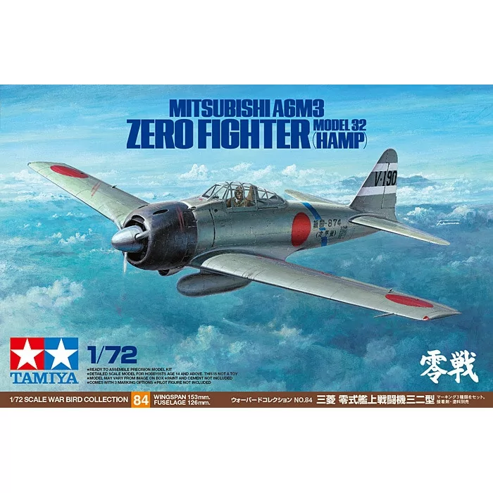 Tamiya 1/72 Tamiya Mitsubishi A6M3 (Hamp) - Zero Fighter Model Kit
